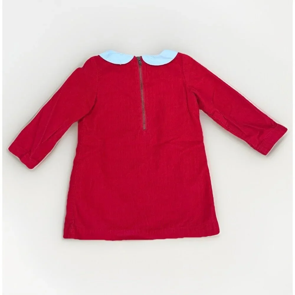 Baby Gap Girl's Red Corduroy Christmas Shift Dress size 2 Years Peter Pan Collar